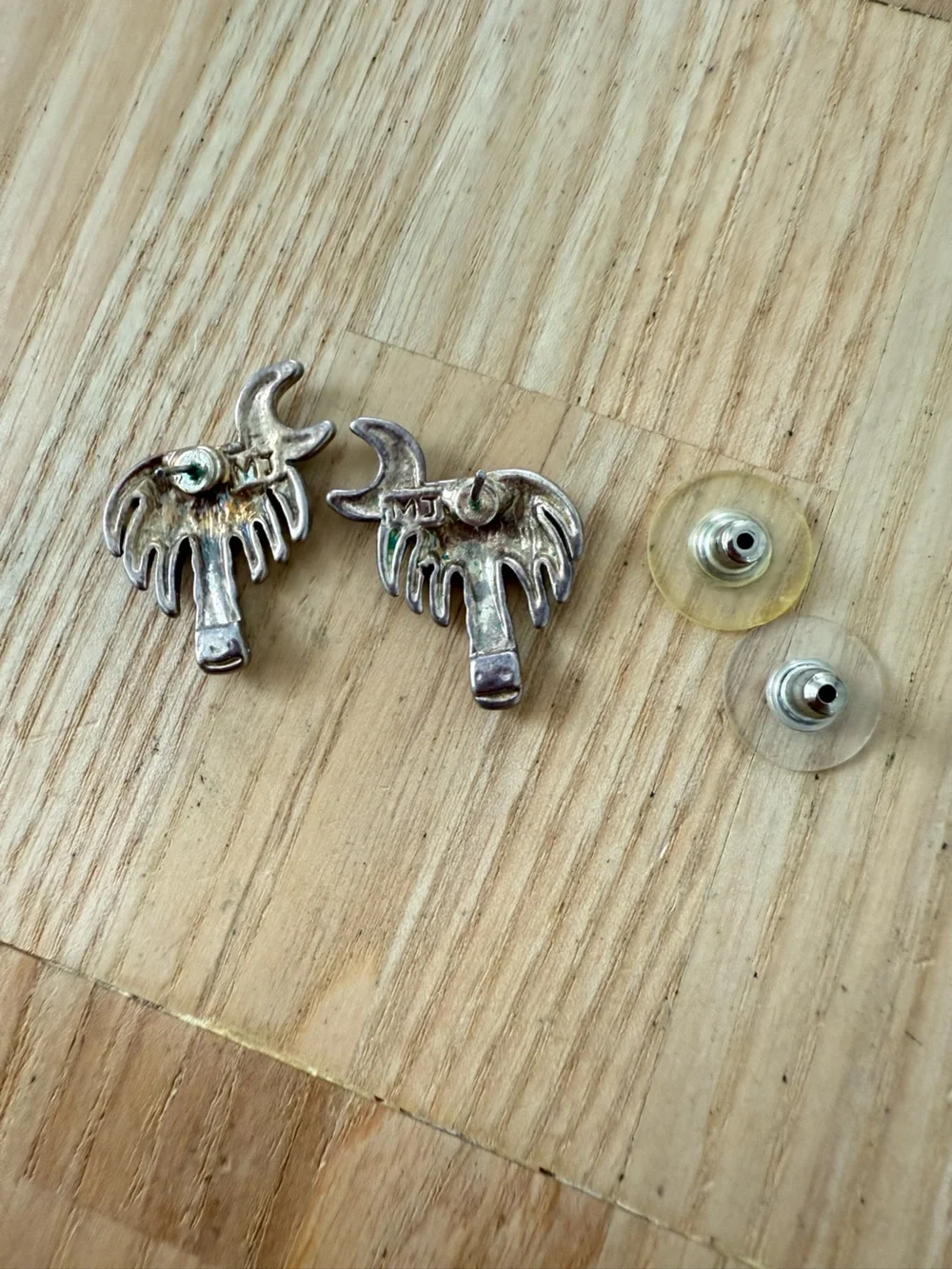 Vintage MJ silver tone South Carolina palmetto moon earrings on posts